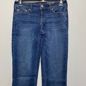 Aeropostale Women's Blue Denim Stretch Curvy Boot Jeans Medium Wash Size 00 Long